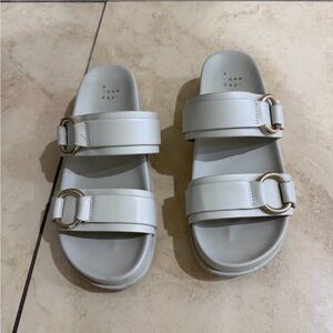 a new day White Double-Strap Slide Sandals with Gold Buckles